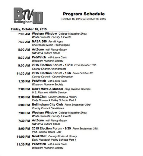 Programming Schedule .